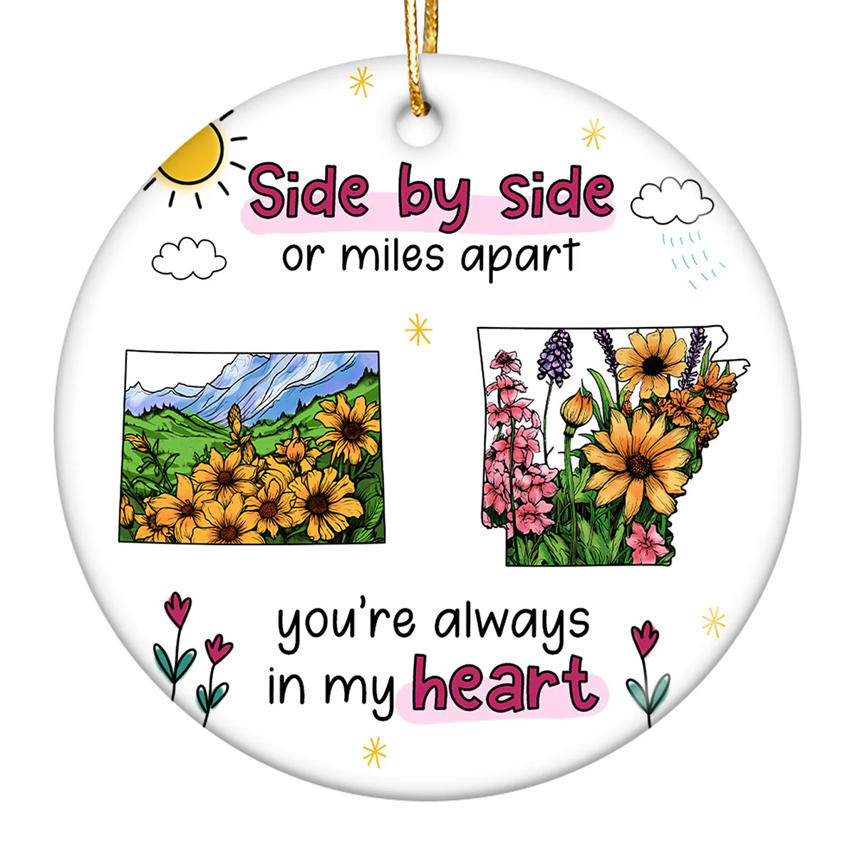 Watercolor Wildflower State Map Togetherness Gift Personalized Ceramic Ornament - Image 2