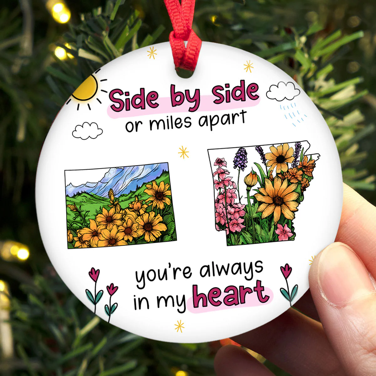 Watercolor Wildflower State Map Togetherness Gift Personalized Ceramic Ornament - Image 5
