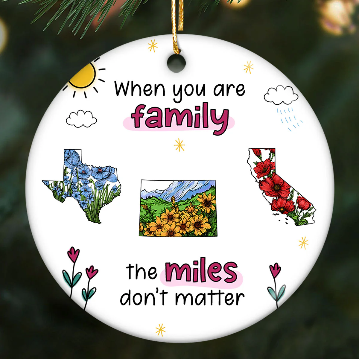 Watercolor Wildflower State Map Togetherness Gift Personalized Ceramic Ornament - Image 6