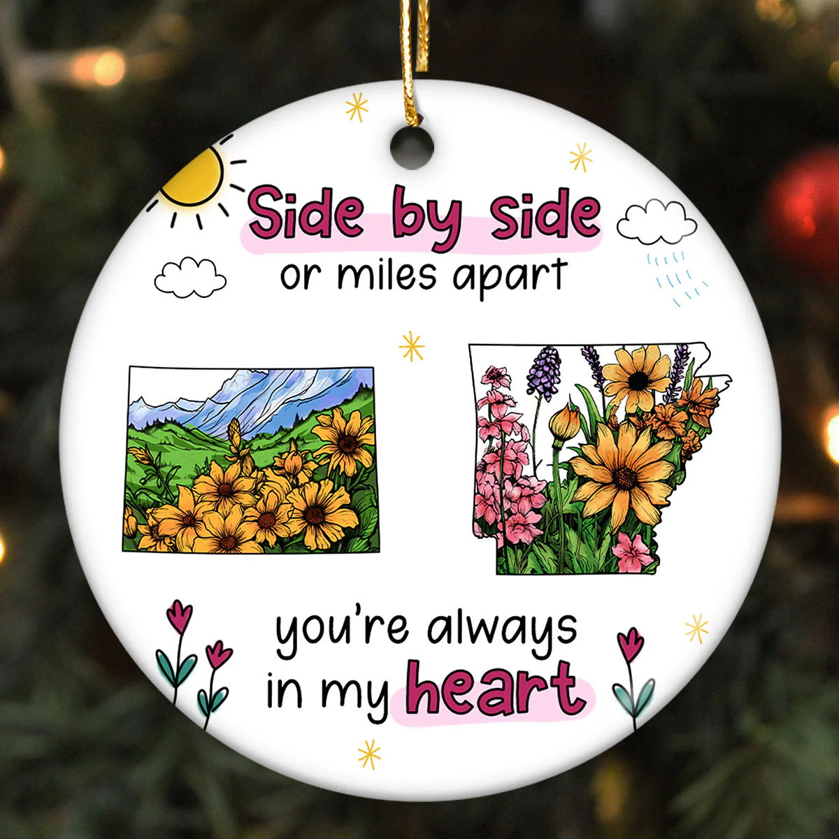 Watercolor Wildflower State Map Togetherness Gift Personalized Ceramic Ornament - Image 7