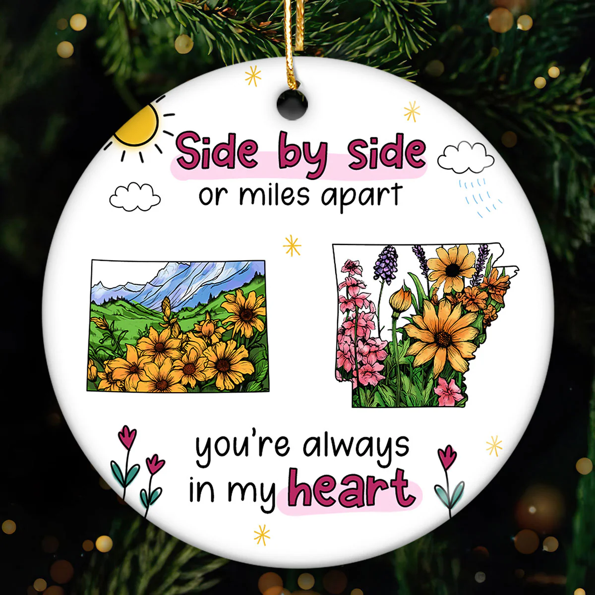 Watercolor Wildflower State Map Togetherness Gift Personalized Ceramic Ornament - Image 8