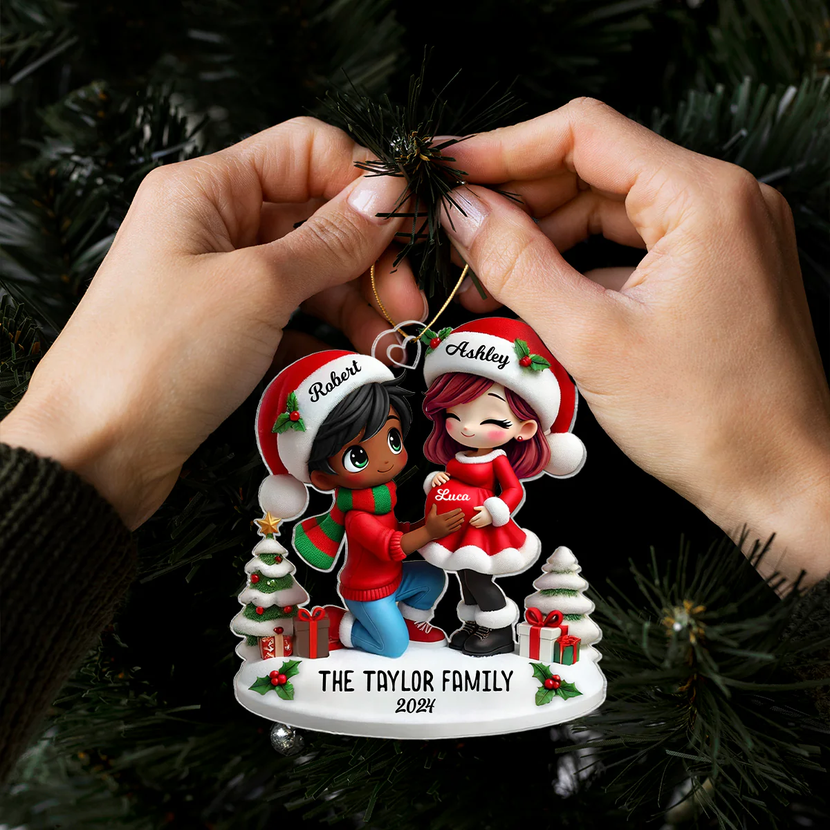 We Are Expecting A Baby Pretty Couple Personalized Acrylic Ornament, Christmas Gift for New Mom, New Dad, Pregnancy Announcement Gift - Image 6