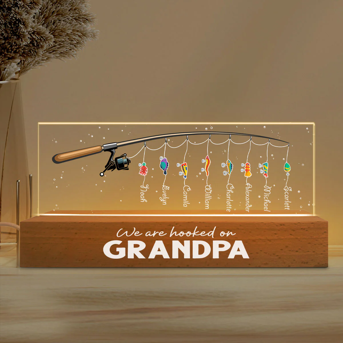We Are Hooked On Grandpa Gift For Dad Grandpa Personalized Acrylic Block LED Night Light - Image 5
