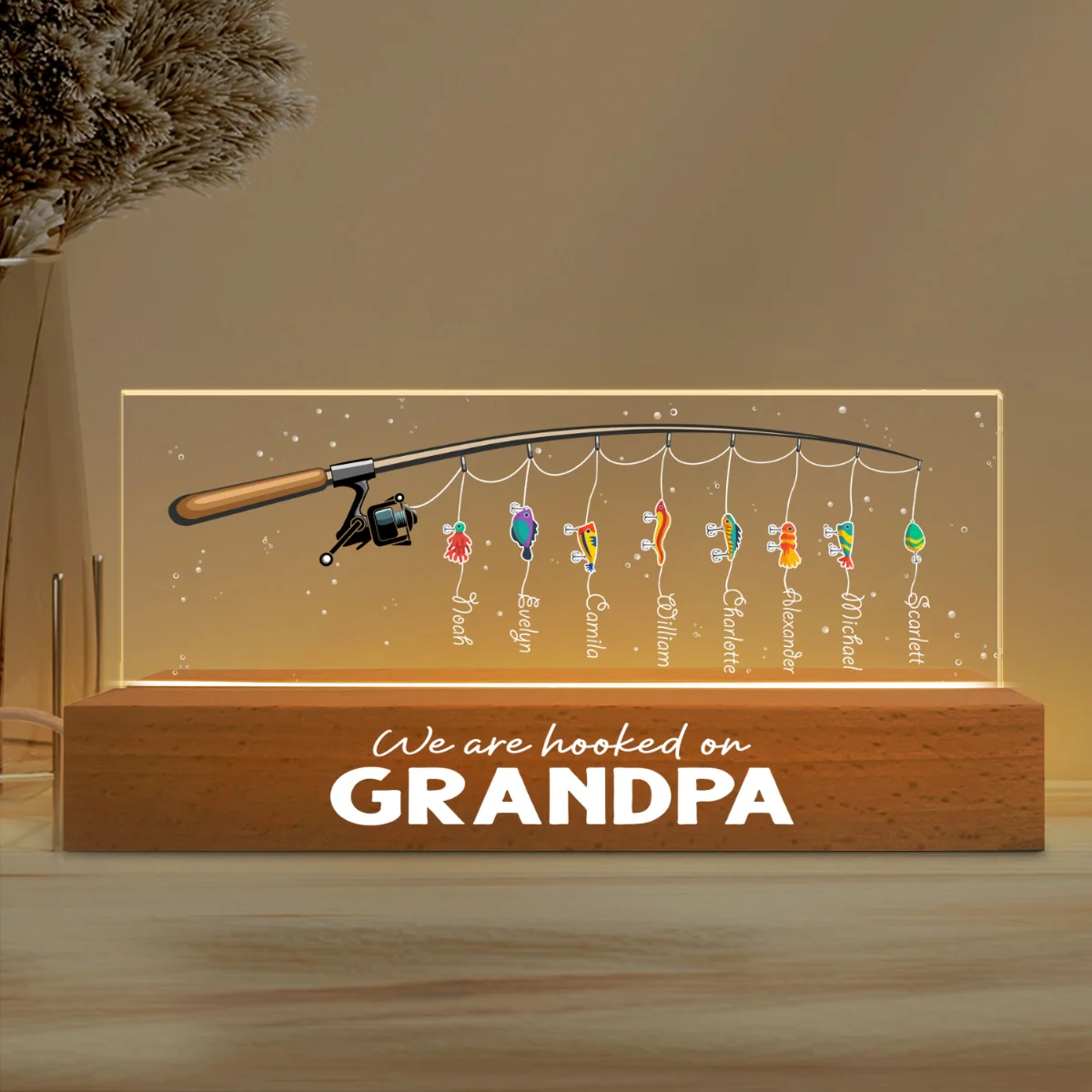 We Are Hooked On Grandpa Gift For Dad Grandpa Personalized Acrylic Block LED Night Light - Image 6