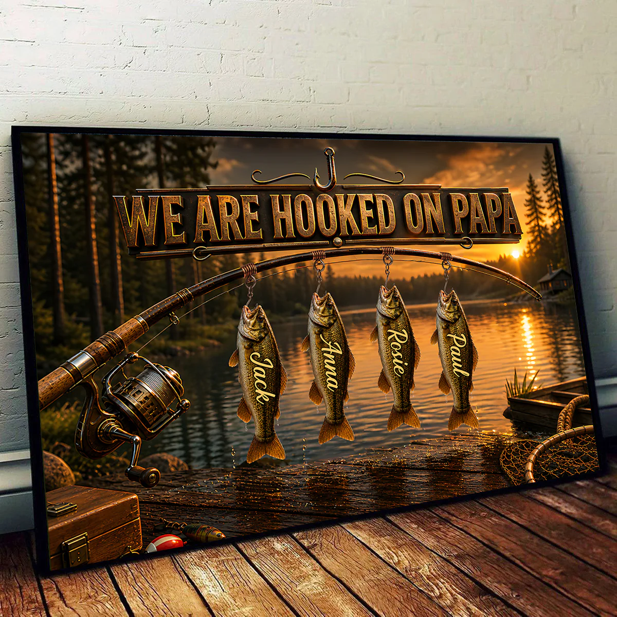 We Are Hooked On Papa Fishing - Personalized Poster - Father's Day Gift For Dad, Husband - Image 2