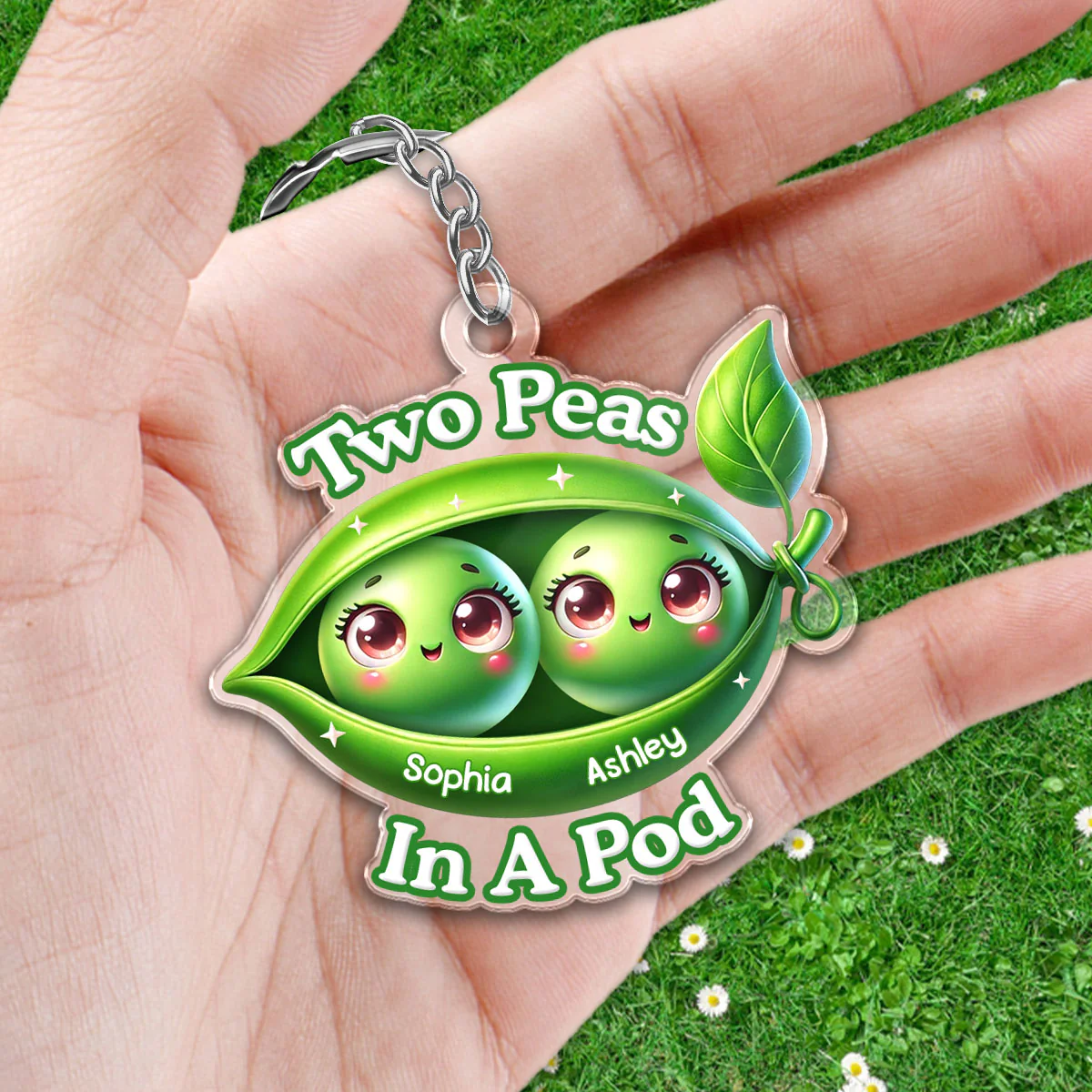 We Are Peas In The Pot Personalized Acrylic Keychain, Gift For Besties, Gift For Sisters, Gift For Twins - Image 3