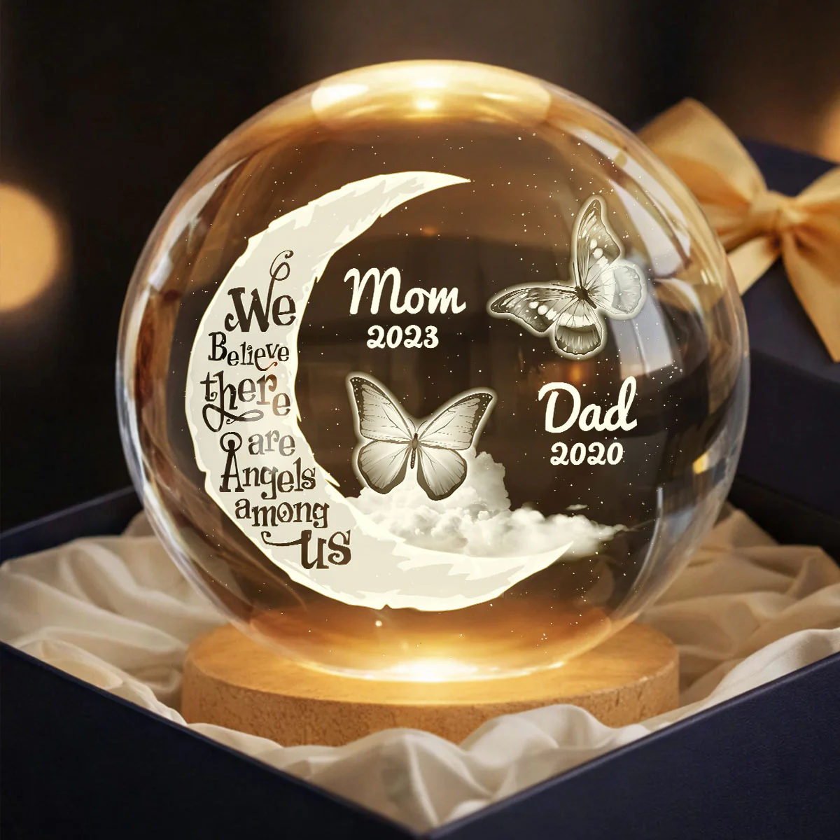 We Believe There're Angels Among Us - Personalized Crystal Ball LED Night Light - Heartfelt Remembrance Memorial Keepsake - Image 6