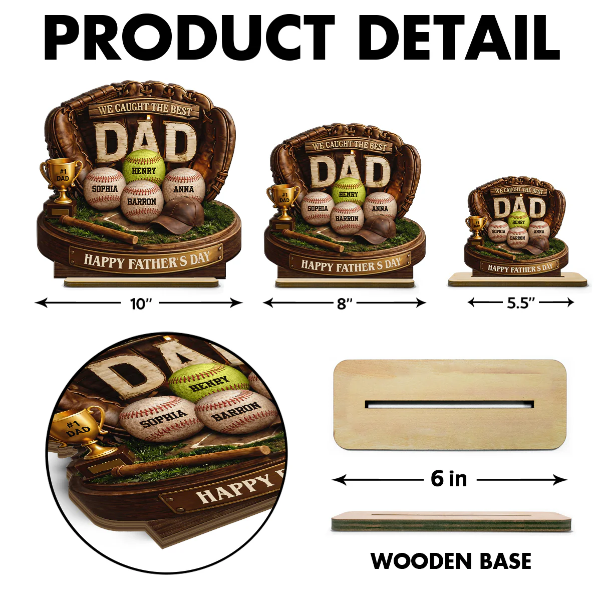 We Caught the Best Baseball Dad - Personalized 2-Layered Wooden Plaque -  Gift for Dad, Husband - Image 7