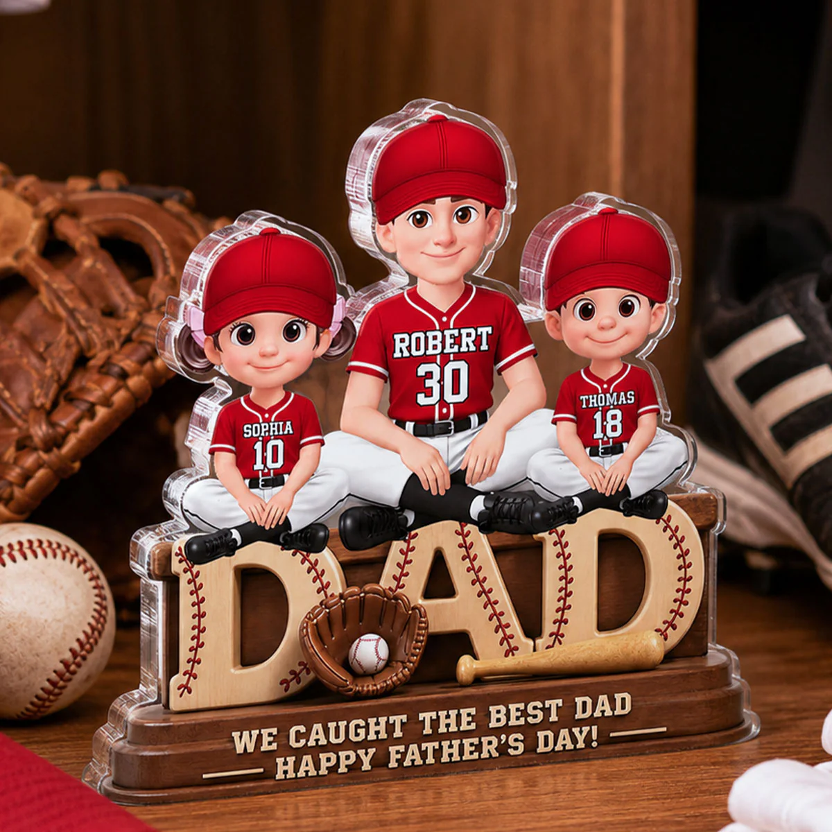 We Caught the Best Baseball Dad - Personalized Acrylic Block Plaque - Gift for Dad, Husband - Image 2