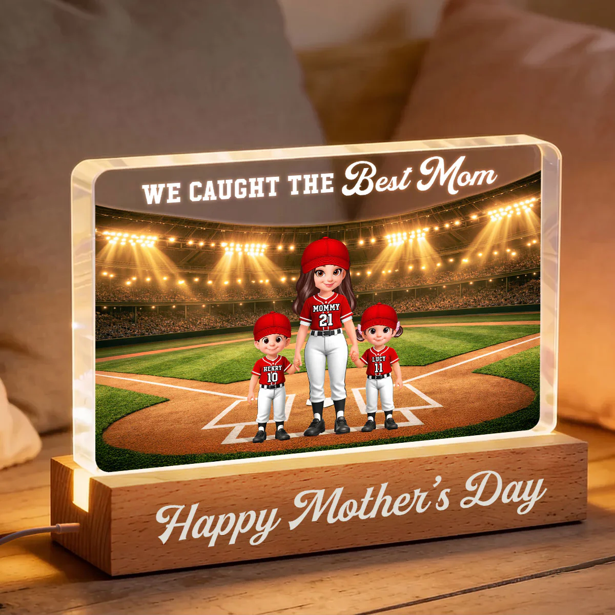 We Caught The Best Baseball Mom - Personalized Acrylic Block LED Night Light - Mother's Day Gift For Baseball Mom, Wife - Image 6