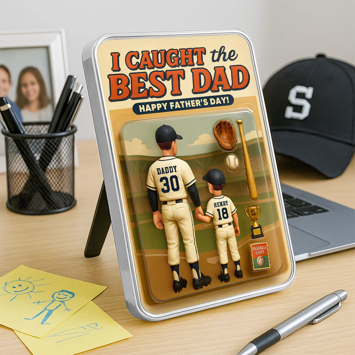 We Caught the Best Dad Baseball Custom Action Figure Personalized Mirrored Picture Frame, Father's Day Gift for Dad, Gift for Husband - Image 3