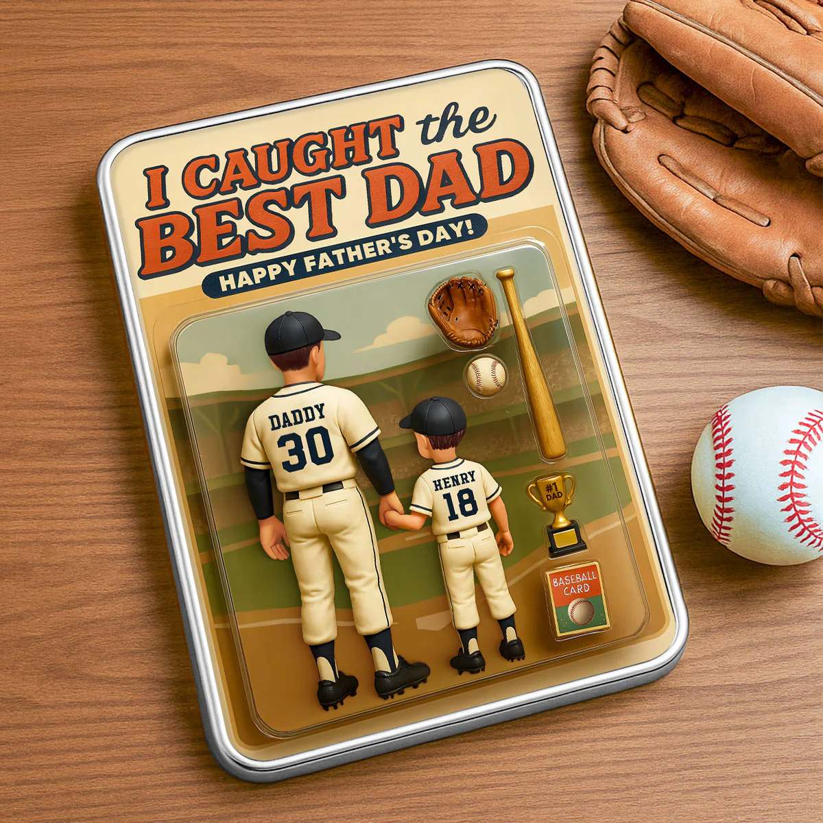 We Caught the Best Dad Baseball Custom Action Figure Personalized Mirrored Picture Frame, Father's Day Gift for Dad, Gift for Husband - Image 4