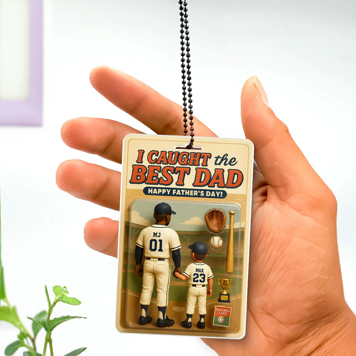 We Caught the Best Dad Baseball Custom Figure Personalized Acrylic Car Hanger, Father's Day Gift for Dads - Image 3