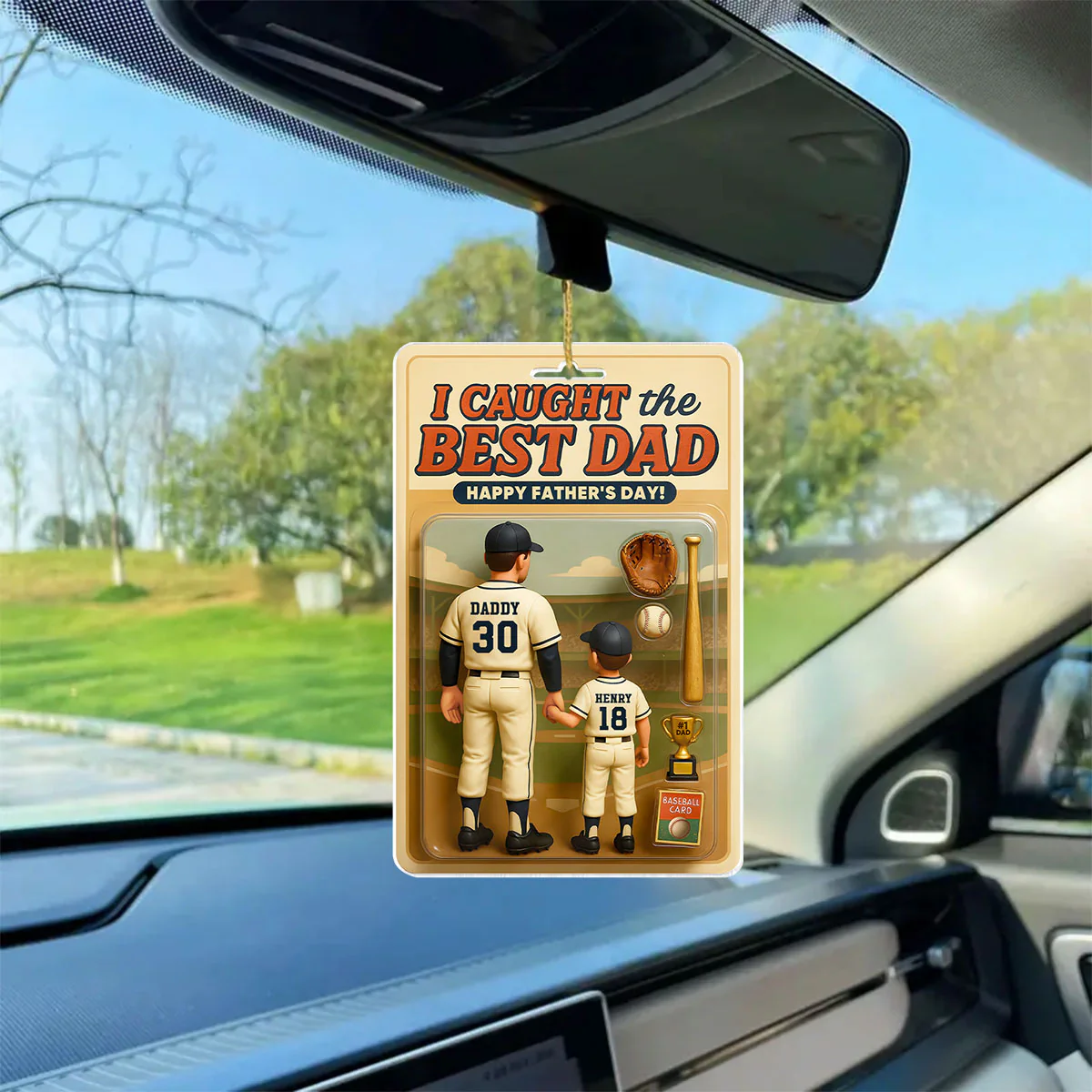 We Caught the Best Dad Baseball Custom Figure Personalized Acrylic Car Hanger, Father's Day Gift for Dads - Image 7