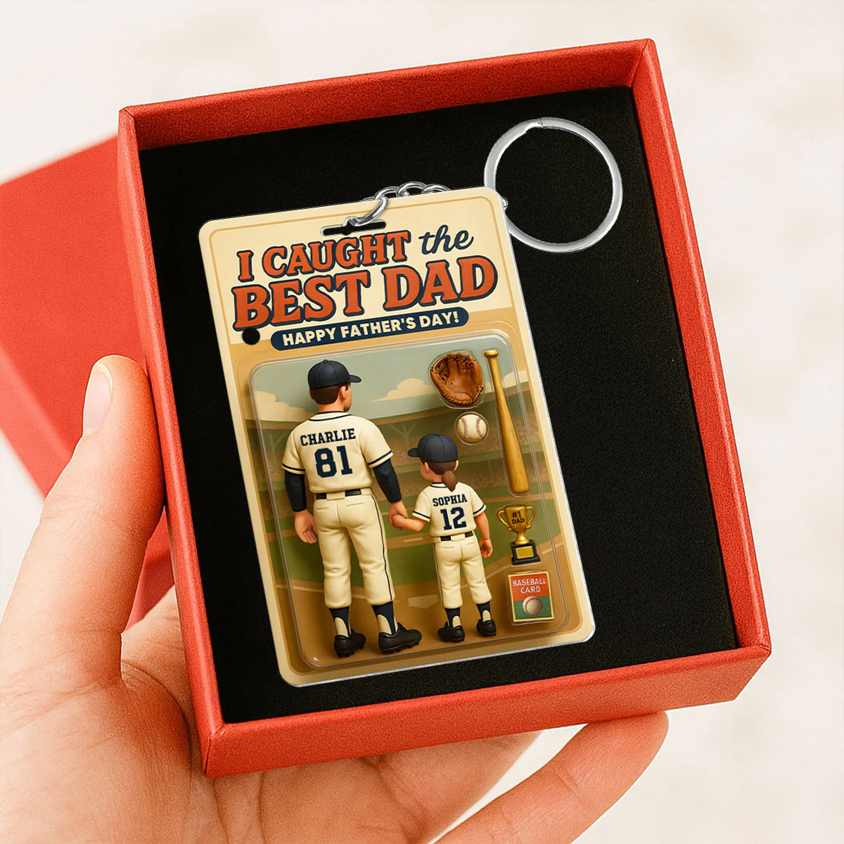 We Caught the Best Dad Baseball Custom Figure Personalized Acrylic Keychain, Father's Day Gift for Dads - Image 2