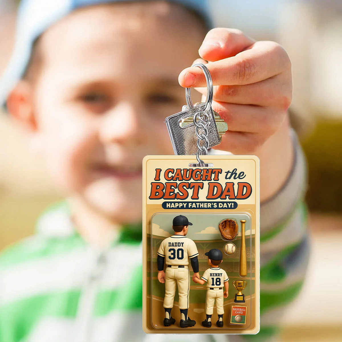 We Caught the Best Dad Baseball Custom Figure Personalized Acrylic Keychain, Father's Day Gift for Dads - Image 3