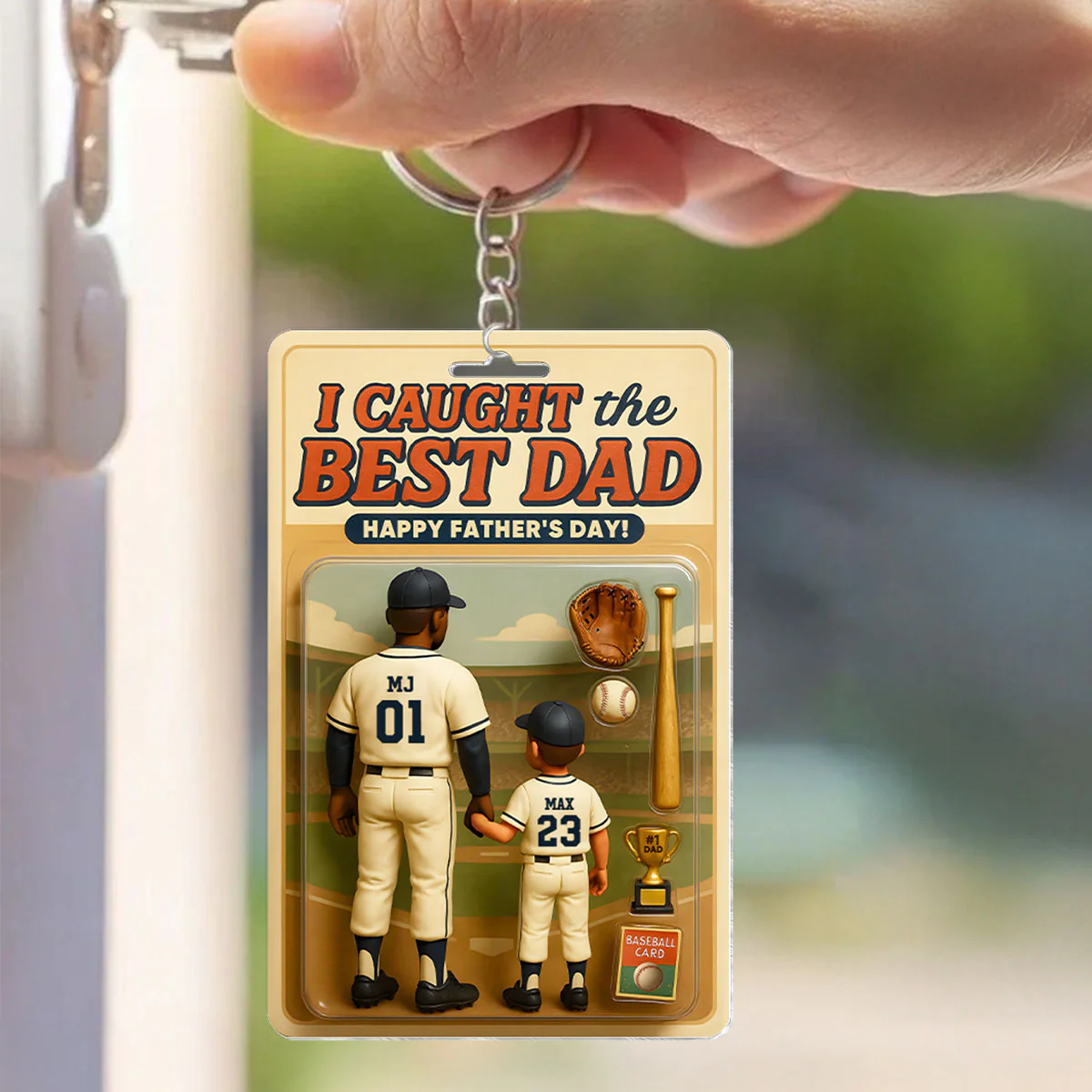 We Caught the Best Dad Baseball Custom Figure Personalized Acrylic Keychain, Father's Day Gift for Dads - Image 4