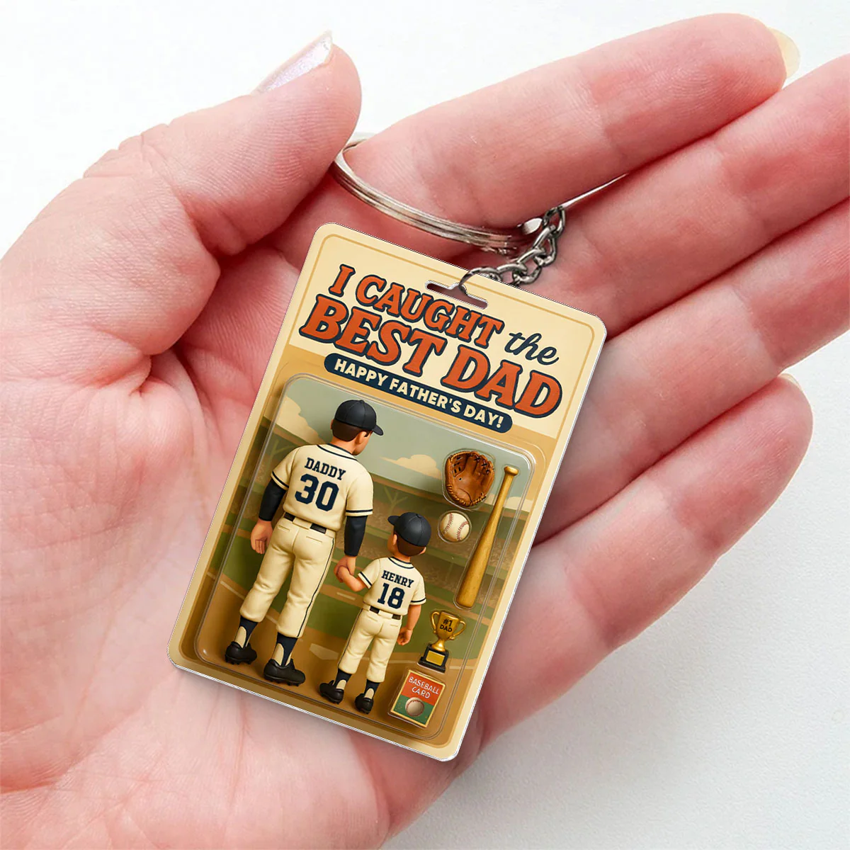 We Caught the Best Dad Baseball Custom Figure Personalized Acrylic Keychain, Father's Day Gift for Dads - Image 6