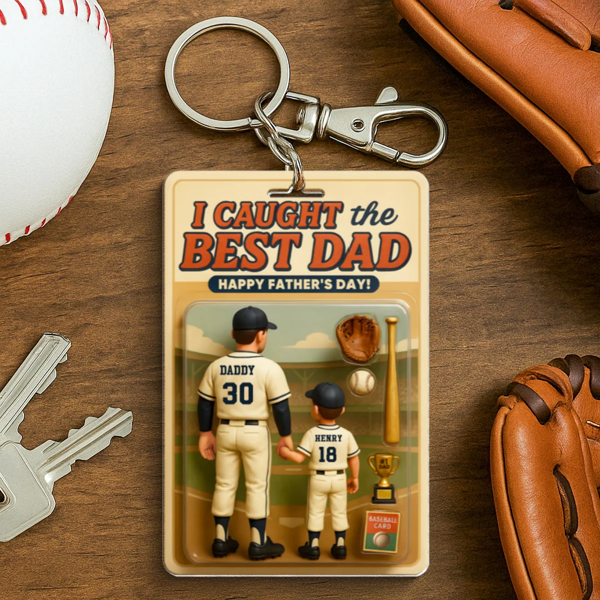 We Caught the Best Dad Baseball Custom Figure Personalized Acrylic Keychain, Father's Day Gift for Dads - Image 8