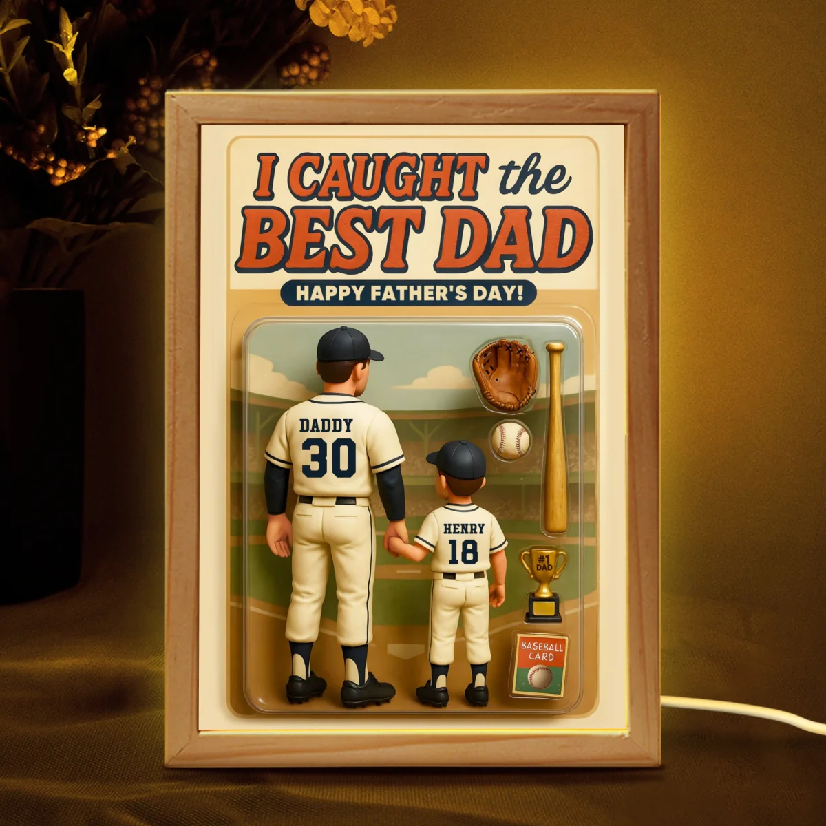 We Caught the Best Dad Baseball Custom Figure Personalized Frame Light Box, Father's Day Gift for Dads - Image 9