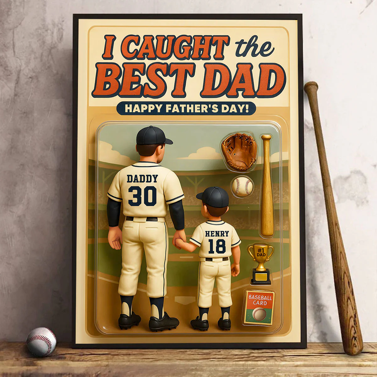 We Caught the Best Dad Baseball Custom Figure Personalized Poster, Meaningful Father's Day Gift for Dad, Gift for Husband