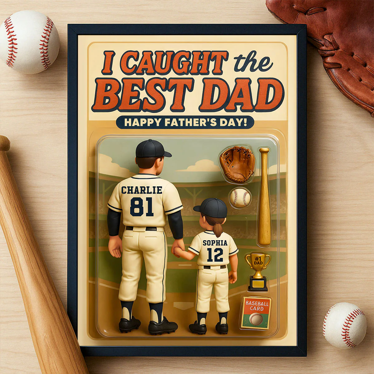 We Caught the Best Dad Baseball Custom Figure Personalized Poster, Meaningful Father's Day Gift for Dad, Gift for Husband - Image 3