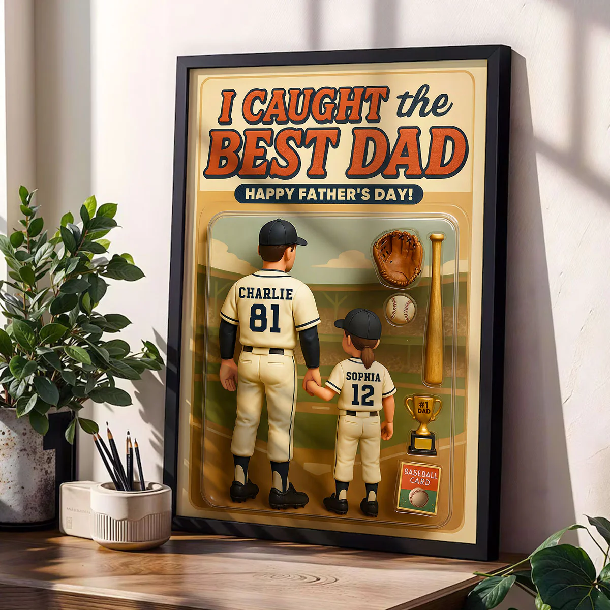 We Caught the Best Dad Baseball Custom Figure Personalized Poster, Meaningful Father's Day Gift for Dad, Gift for Husband - Image 6