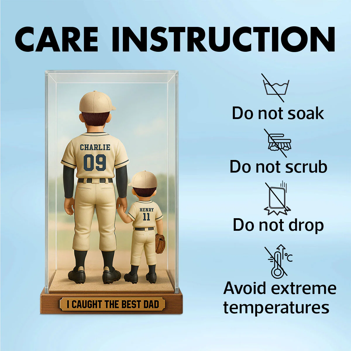 We Caught The Best Dad Baseball Dad & Kids In Display 3D Effect Personalized Acrylic Flat Block Plaque - Image 10