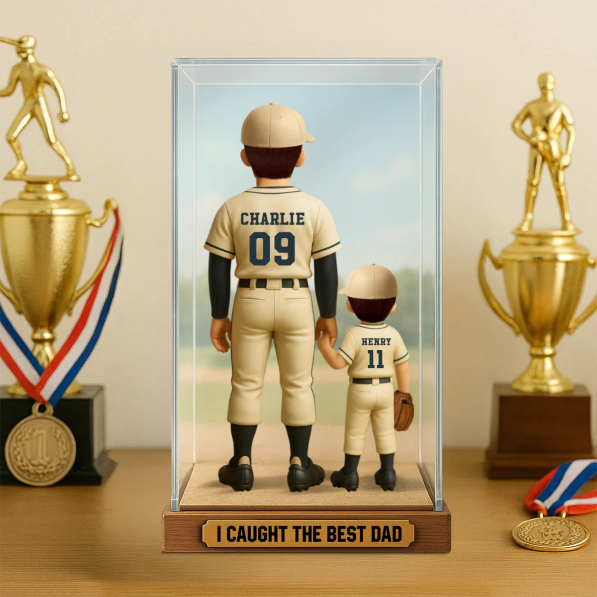 We Caught The Best Dad Baseball Dad & Kids In Display 3D Effect Personalized Acrylic Flat Block Plaque - Image 11