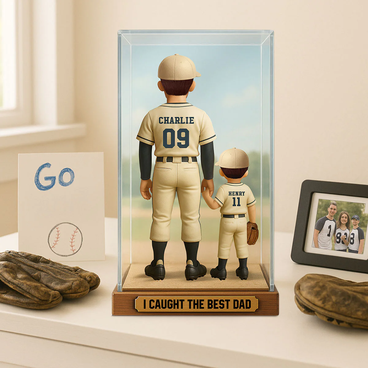 We Caught The Best Dad Baseball Dad & Kids In Display 3D Effect Personalized Acrylic Flat Block Plaque - Image 2