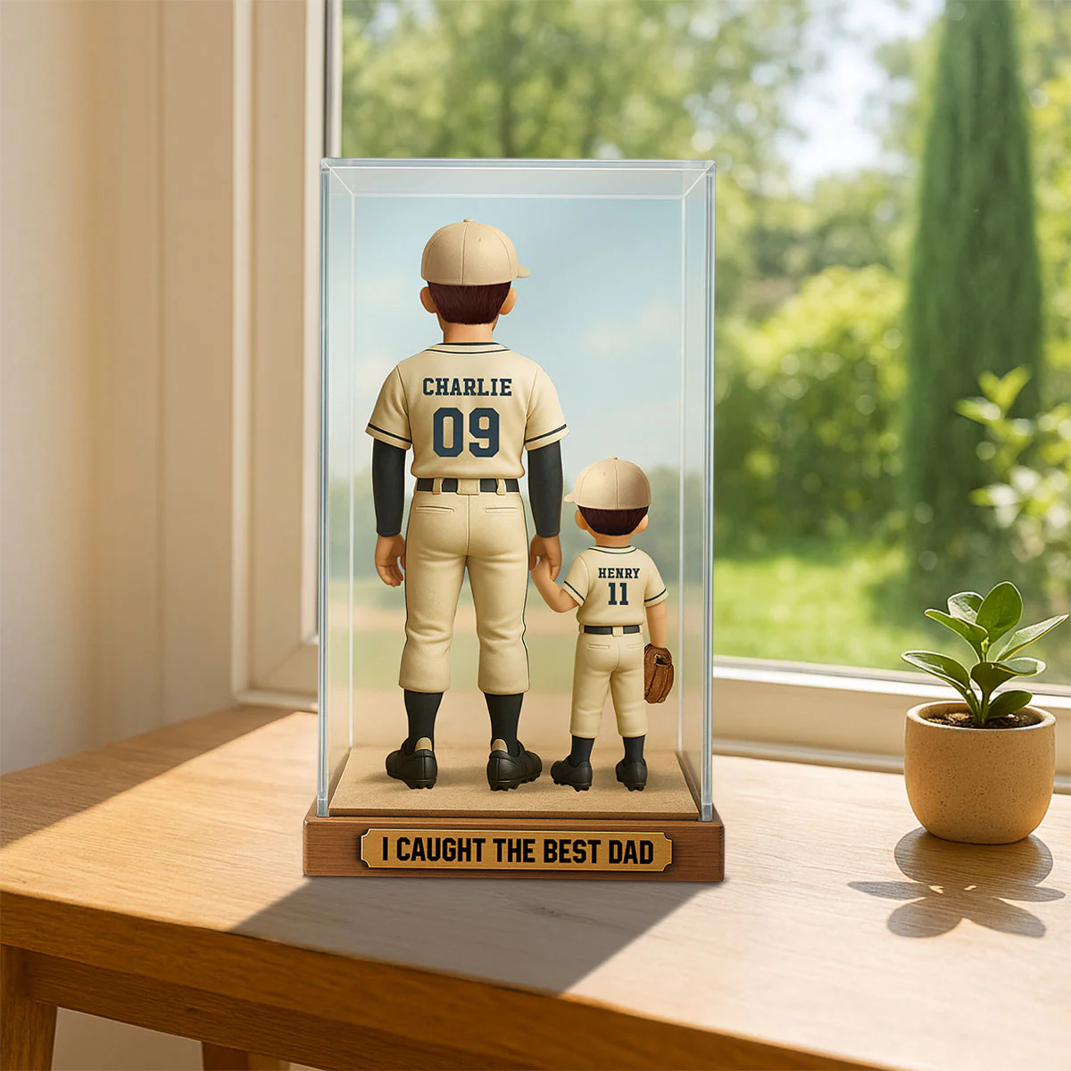 We Caught The Best Dad Baseball Dad & Kids In Display 3D Effect Personalized Acrylic Flat Block Plaque - Image 6