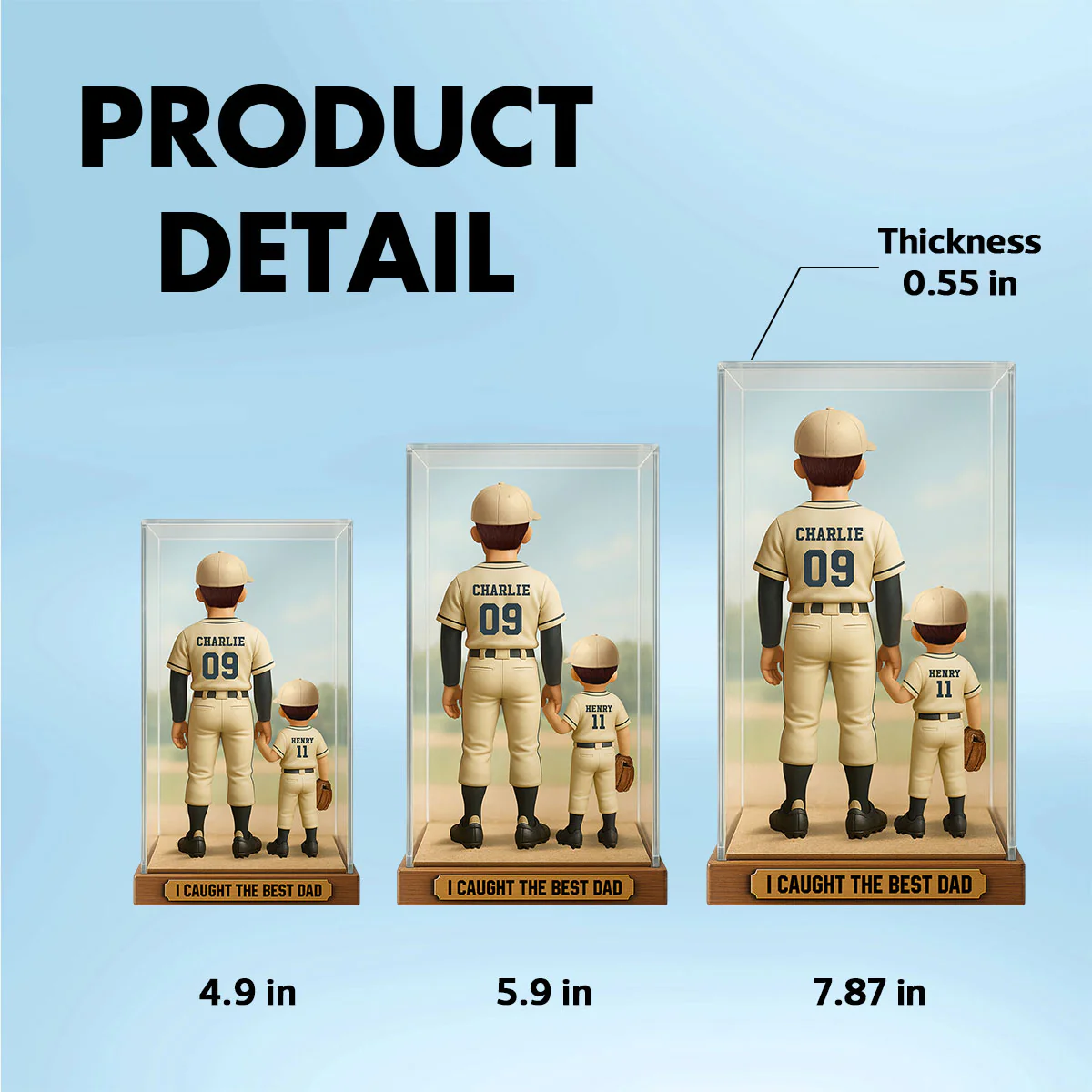 We Caught The Best Dad Baseball Dad & Kids In Display 3D Effect Personalized Acrylic Flat Block Plaque - Image 9