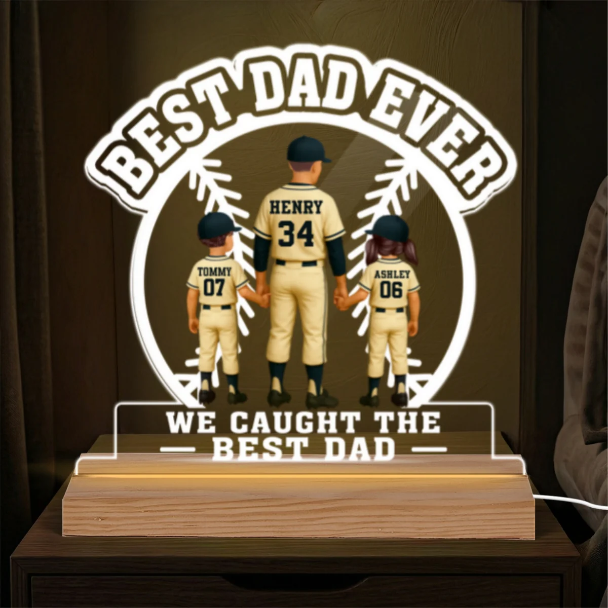We Caught The Best Dad Baseball Dad & Kids - Personalized Acrylic Plaque LED Night Light - Image 10