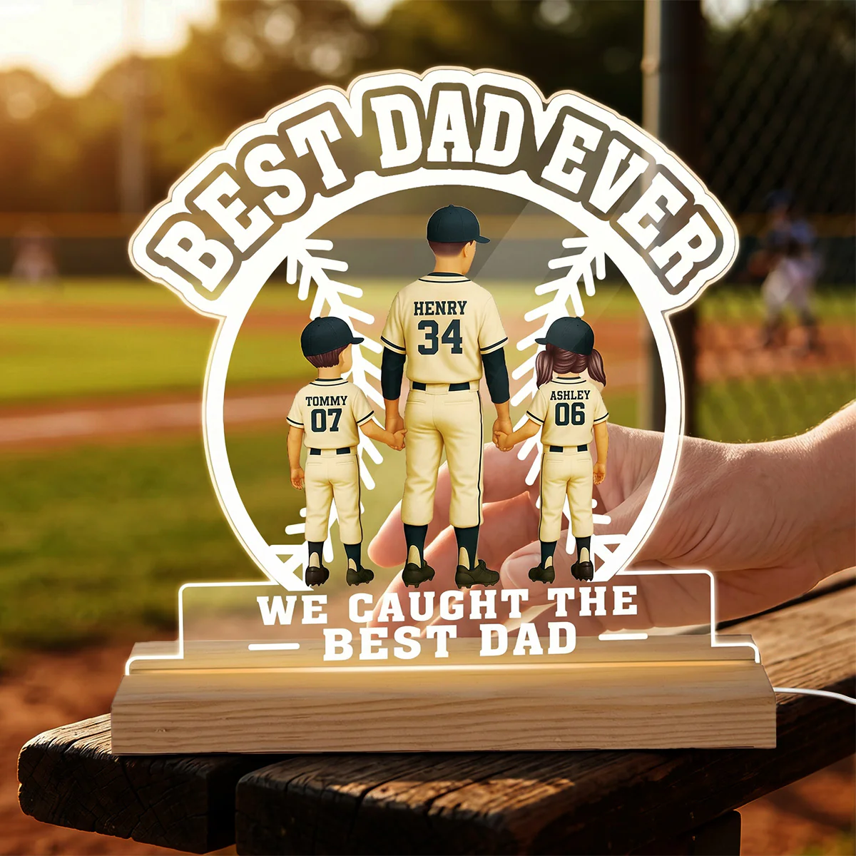 We Caught The Best Dad Baseball Dad & Kids - Personalized Acrylic Plaque LED Night Light - Image 5