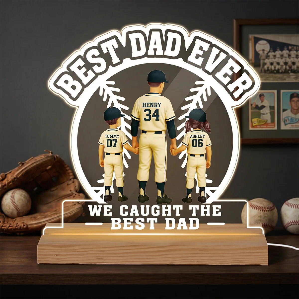 We Caught The Best Dad Baseball Dad & Kids - Personalized Acrylic Plaque LED Night Light - Image 7