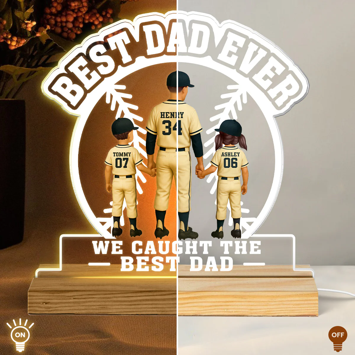 We Caught The Best Dad Baseball Dad & Kids - Personalized Acrylic Plaque LED Night Light - Image 9