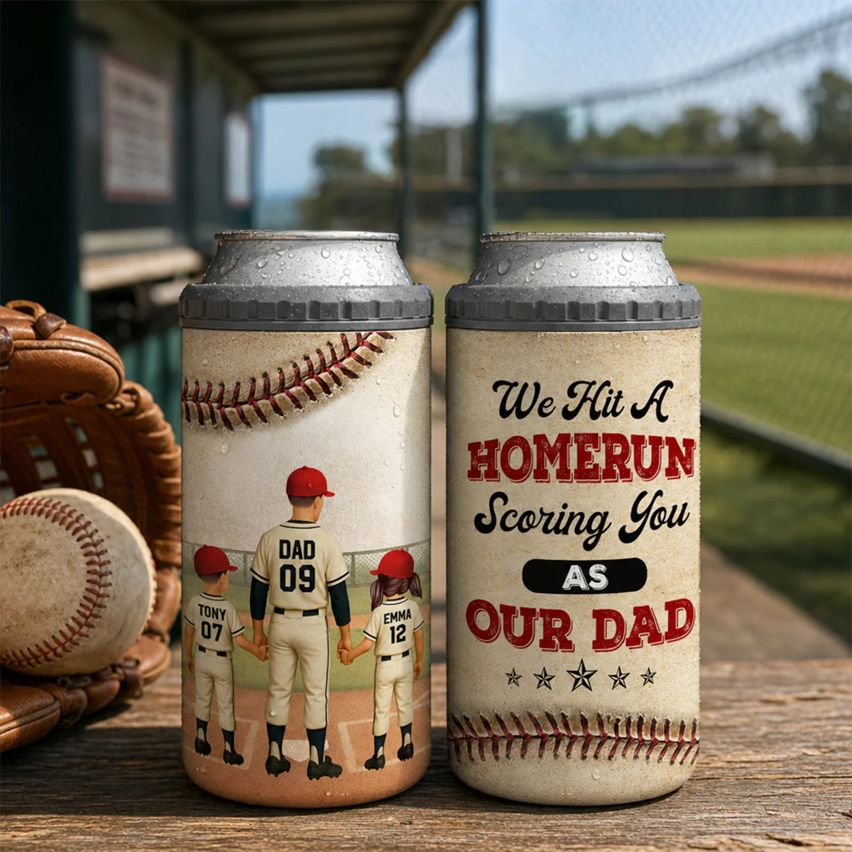 We Caught The Best Dad Baseball Dad & Kids - Personalized Can Cooler - Father's Day Gift For Dad, Husband - Image 3