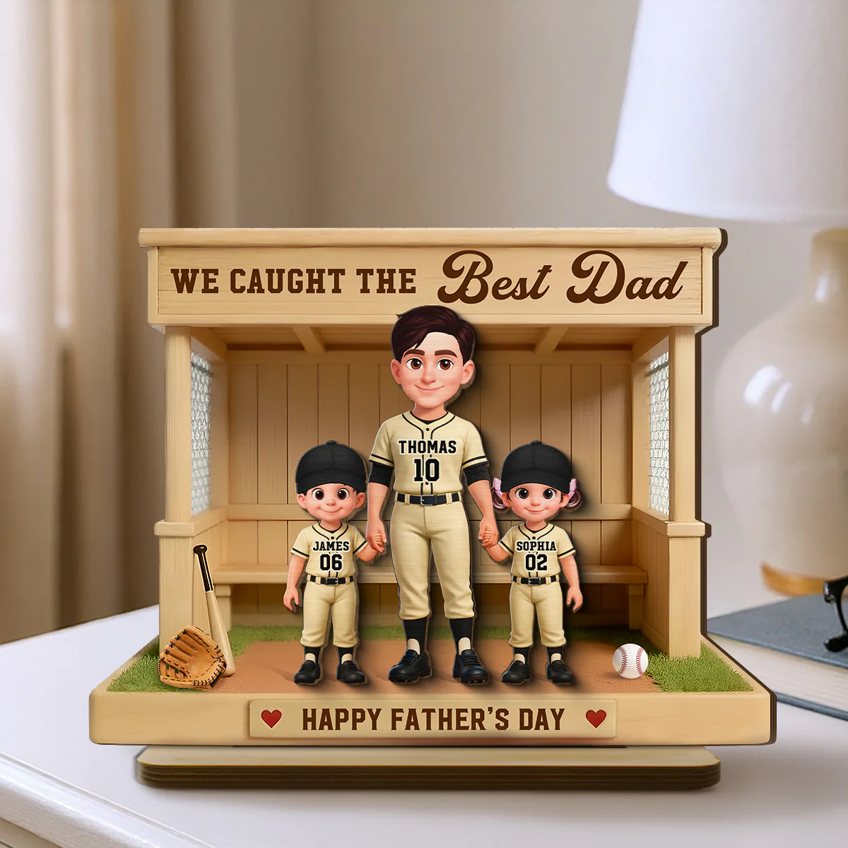 We Caught The Best Dad Baseball Dugout - Personalized 2-Layered Wooden Plaque - Gift For Baseball Dad