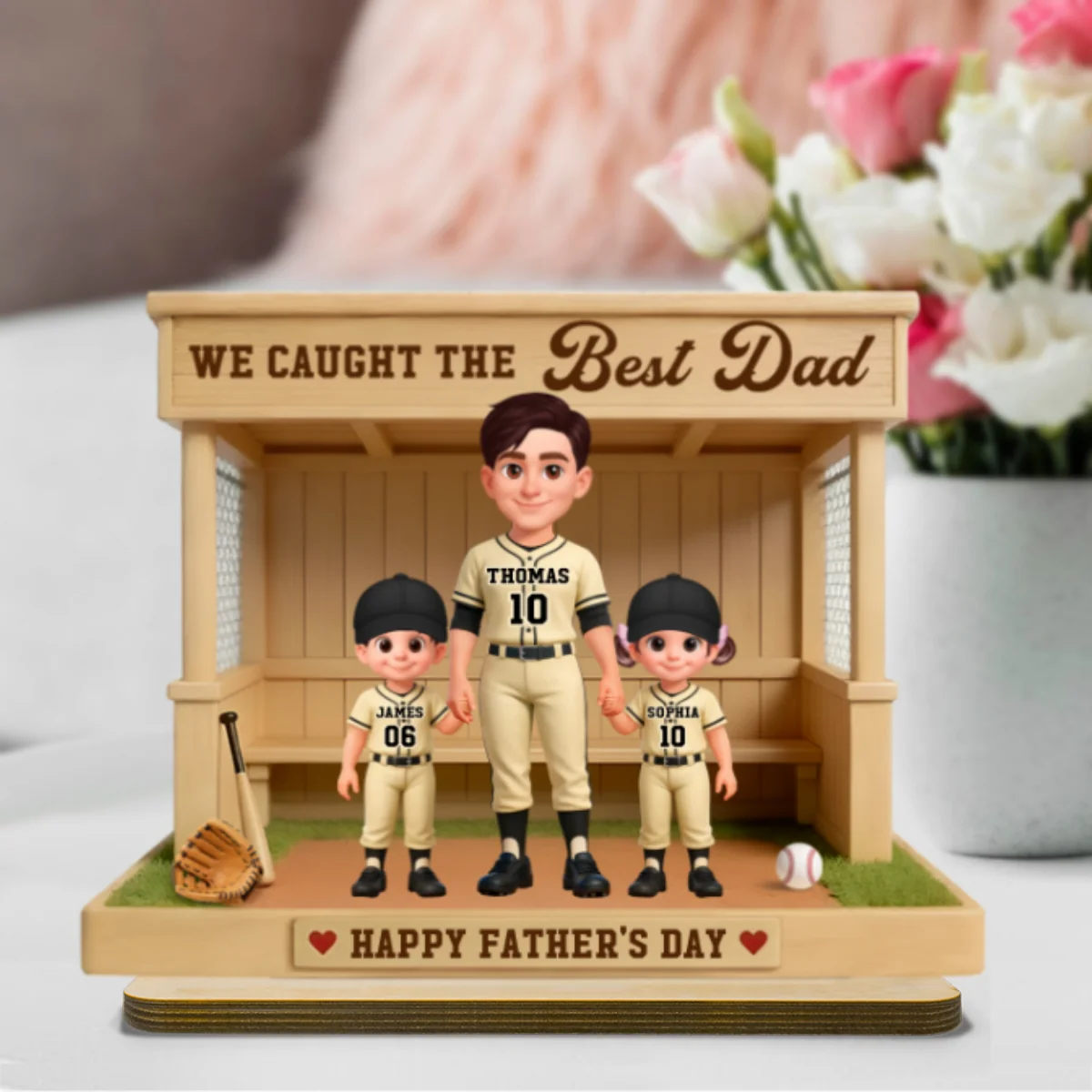 We Caught The Best Dad Baseball Dugout - Personalized 2-Layered Wooden Plaque - Gift For Baseball Dad - Image 10