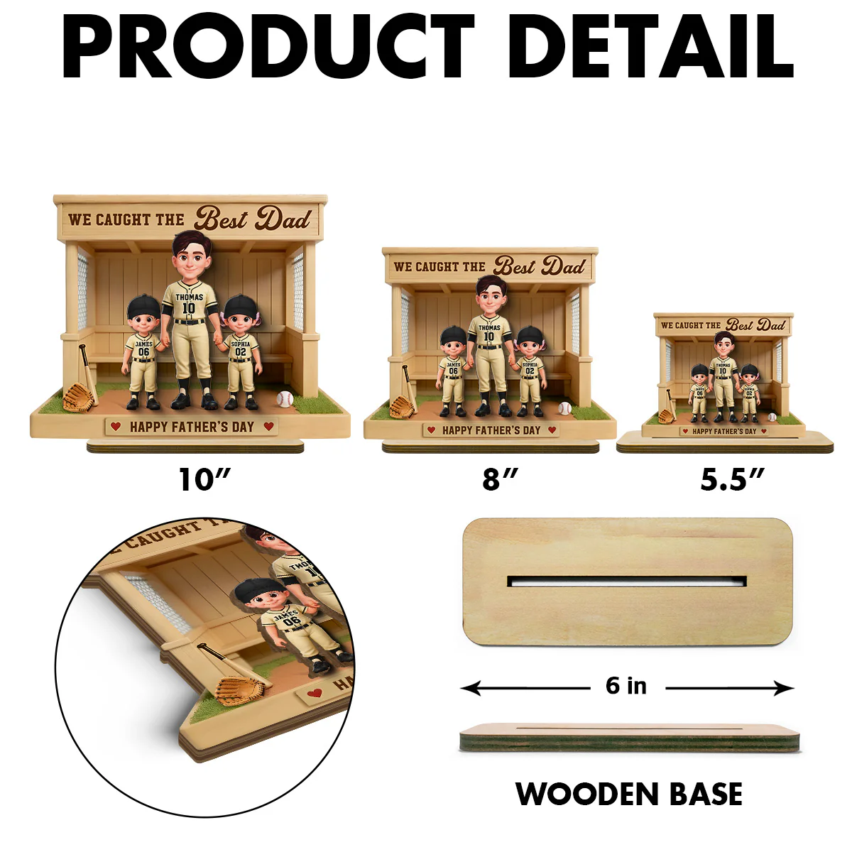 We Caught The Best Dad Baseball Dugout - Personalized 2-Layered Wooden Plaque - Gift For Baseball Dad - Image 8