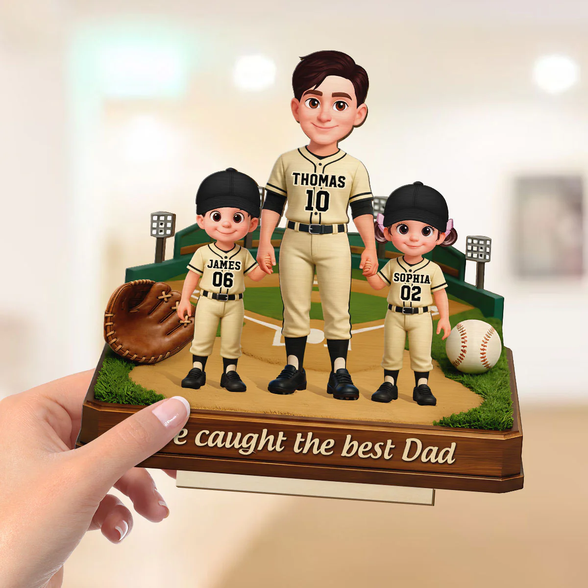 We Caught The Best Dad Baseball Field - Personalized 2-Layered Wooden Plaque - Gift For Baseball Dad - Image 5