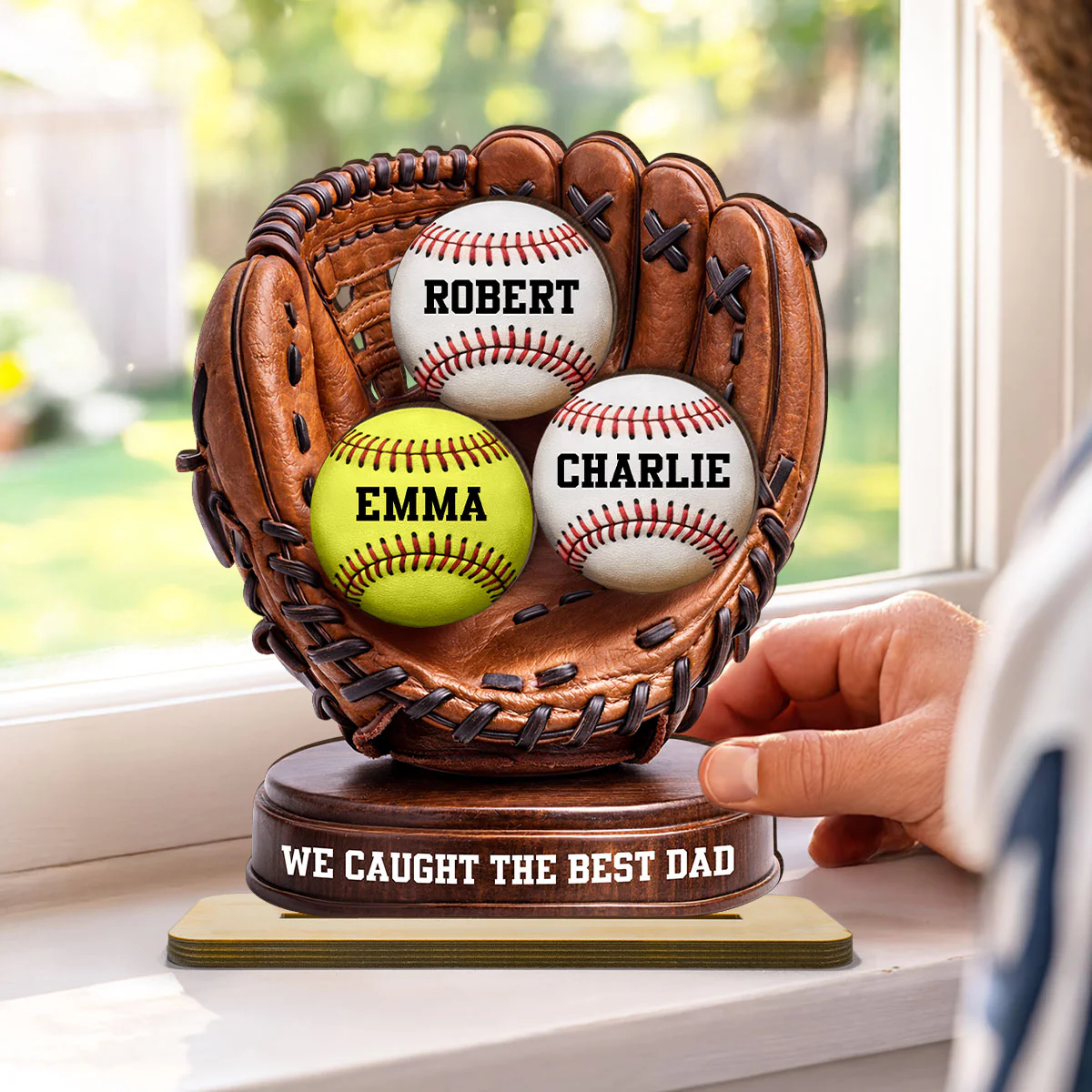 We Caught The Best Dad Baseball Glove - Personalized 2-Layered Wooden Plaque -  Gift for Dad, Husband - Image 3