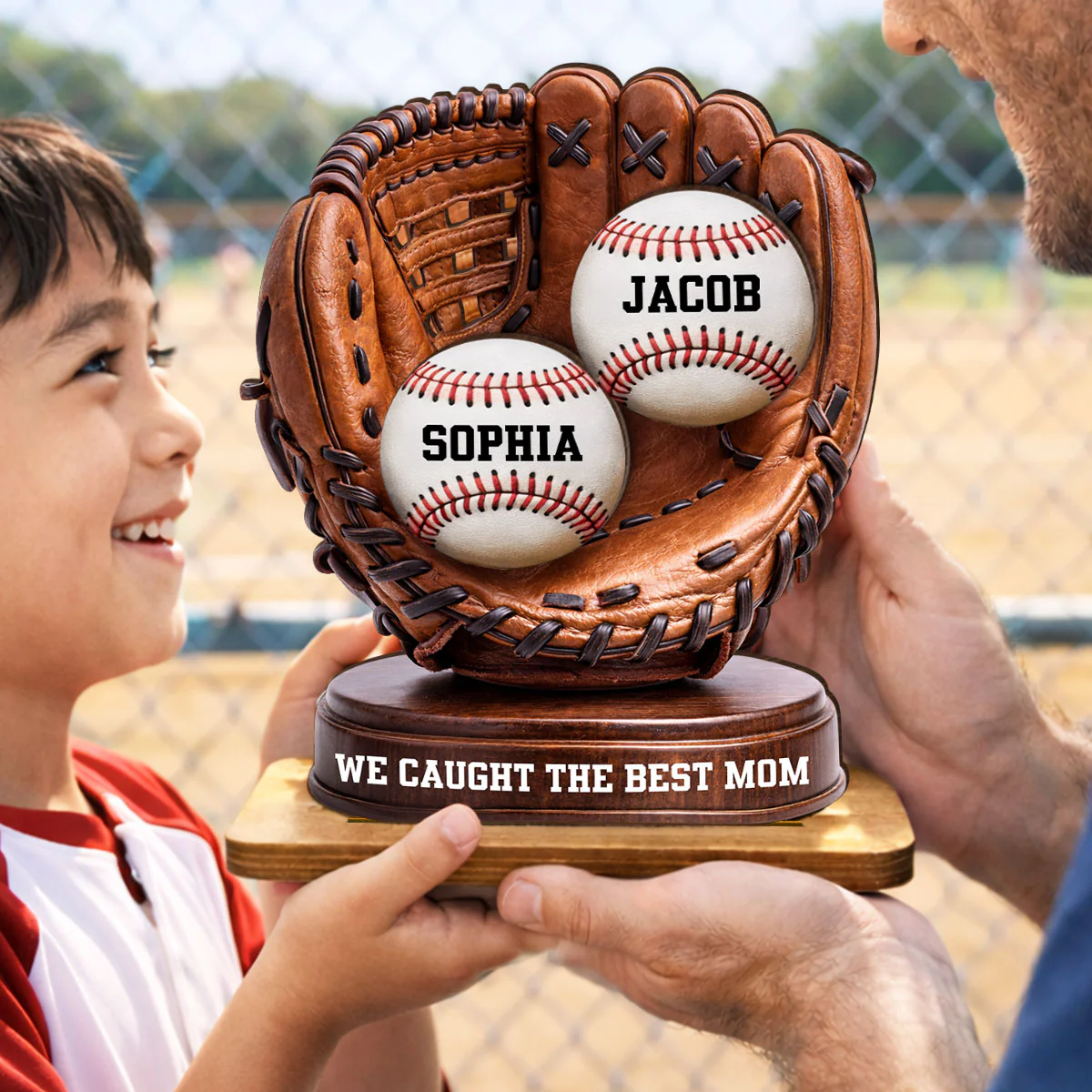 We Caught The Best Dad Baseball Glove - Personalized 2-Layered Wooden Plaque -  Gift for Dad, Husband - Image 5