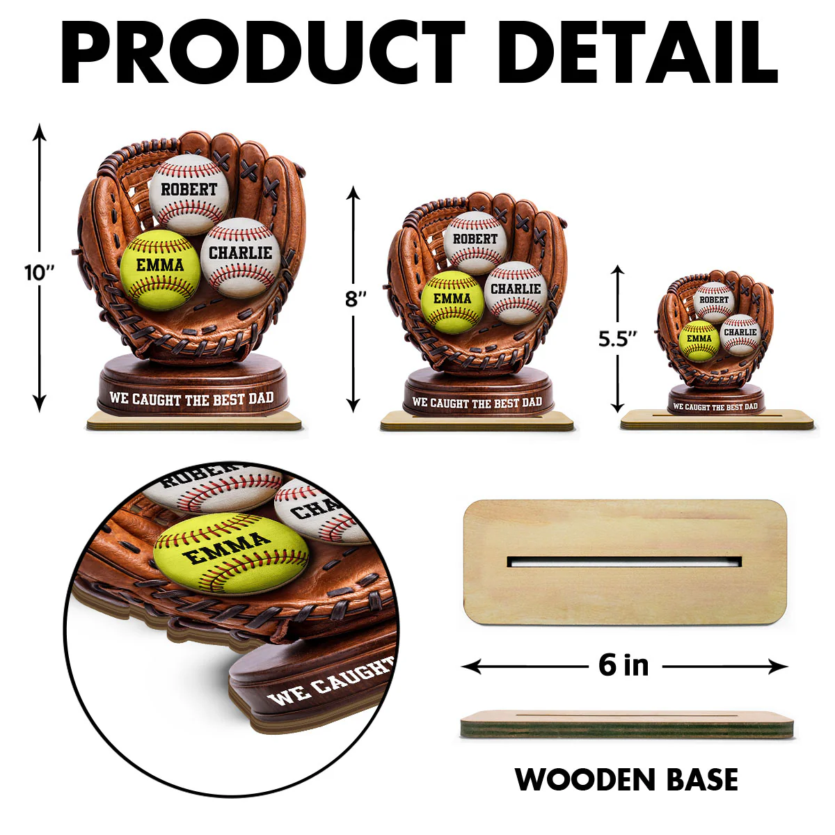 We Caught The Best Dad Baseball Glove - Personalized 2-Layered Wooden Plaque -  Gift for Dad, Husband - Image 7