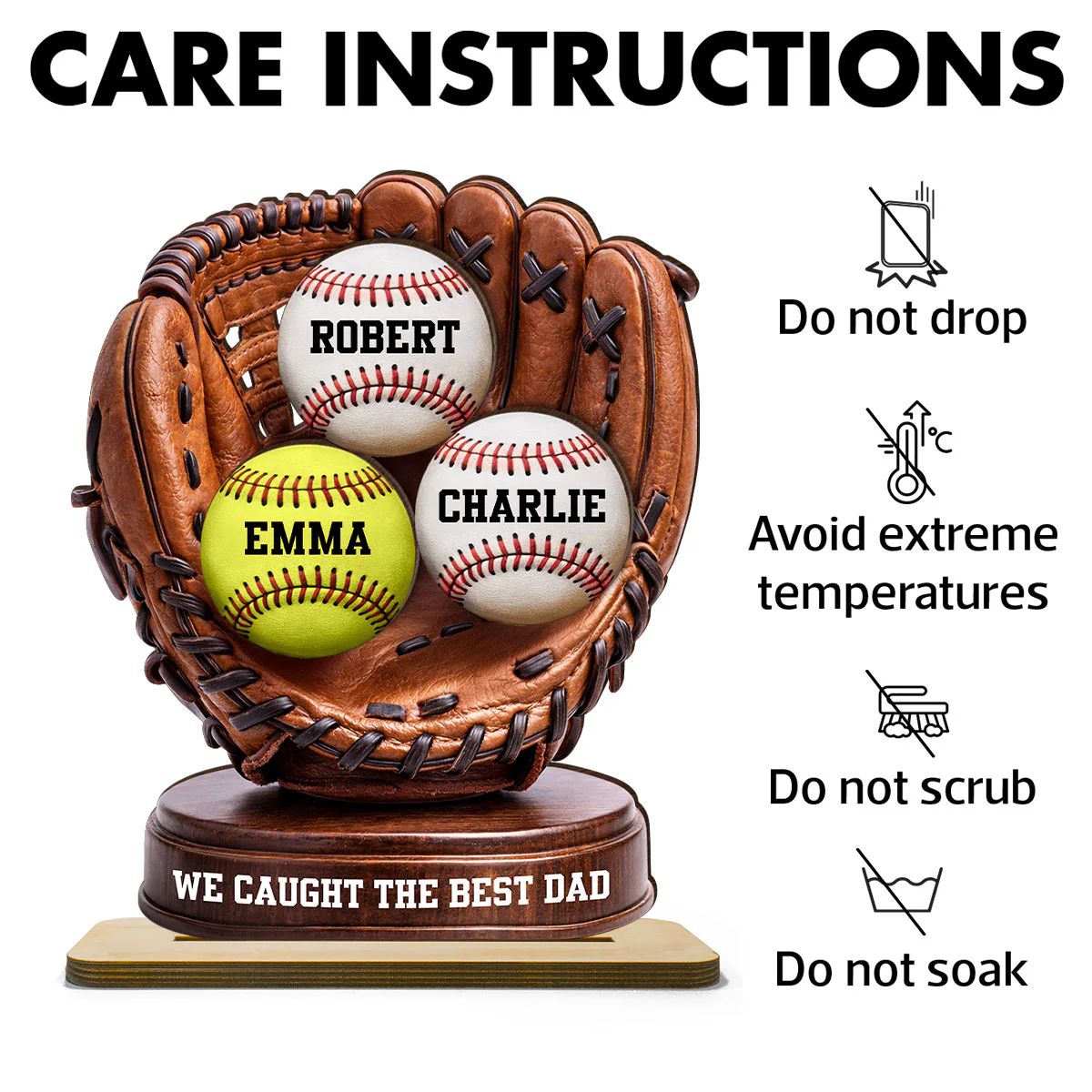 We Caught The Best Dad Baseball Glove - Personalized 2-Layered Wooden Plaque -  Gift for Dad, Husband - Image 8