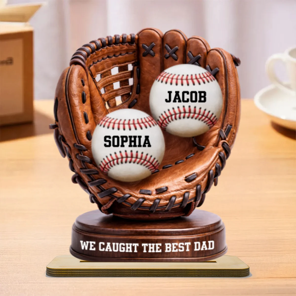 We Caught The Best Dad Baseball Glove - Personalized 2-Layered Wooden Plaque -  Gift for Dad, Husband - Image 9