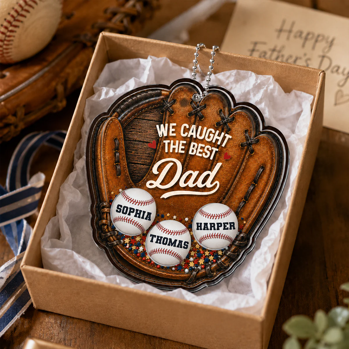 We Caught The Best Dad Baseball In Glove - Personalized Shaker Car Ornament - Father's Day Gift For Baseball Dad - Image 2