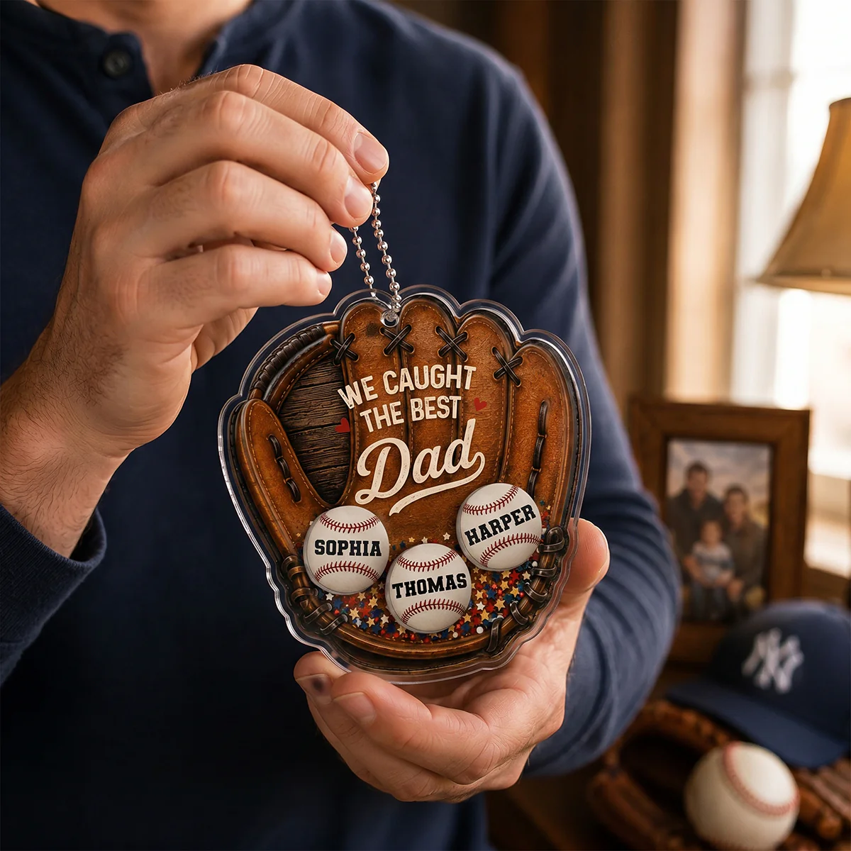 We Caught The Best Dad Baseball In Glove - Personalized Shaker Car Ornament - Father's Day Gift For Baseball Dad - Image 4
