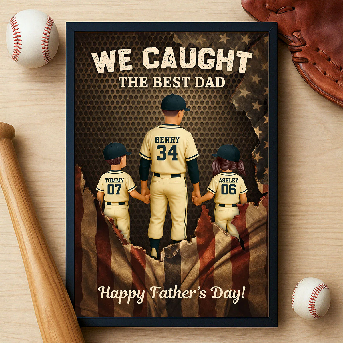 We Caught the Best Dad Baseball Nation Flag - Personalized Poster - Heartfelt Gift for Dad, Husband - Image 2