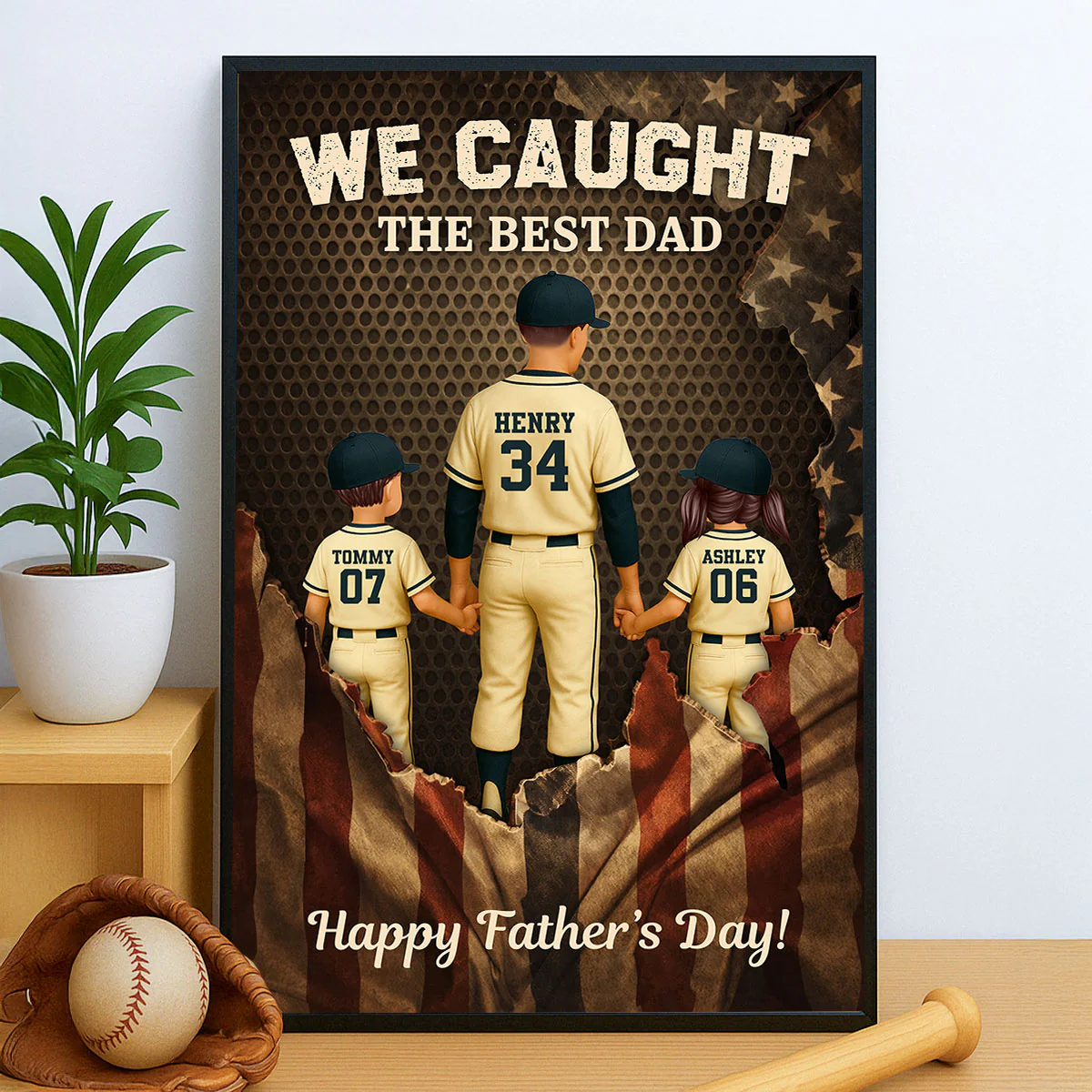 We Caught the Best Dad Baseball Nation Flag - Personalized Poster - Heartfelt Gift for Dad, Husband - Image 3